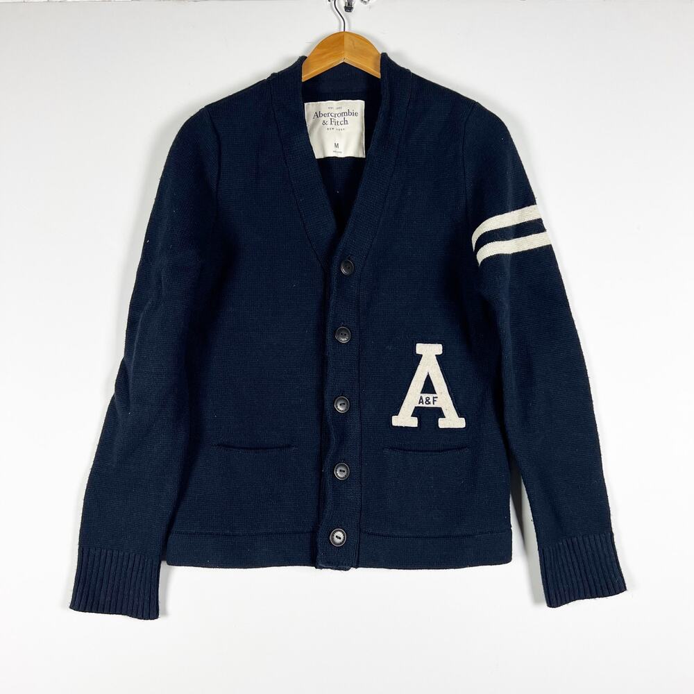Abercrombie and Fitch vintage letterman cardigan navy blue and white size Medium